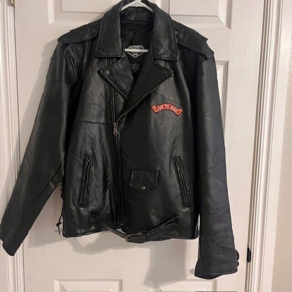 Diamond Plate Leather Motorcycle Jacket Biker Riding Live to‎ Ride XL